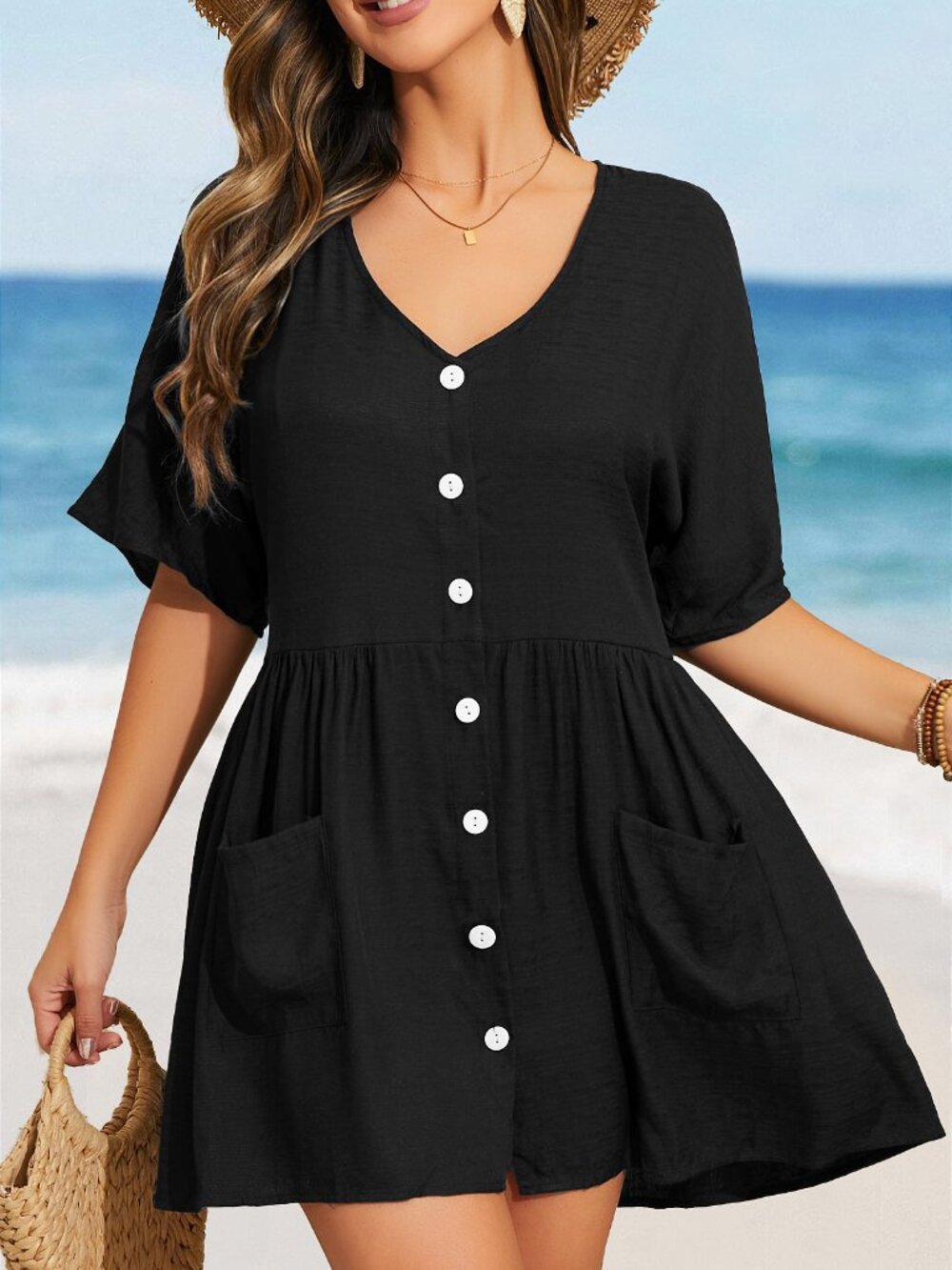 MODLILY DESIGNButton Black Cover Up- L- Never Worn